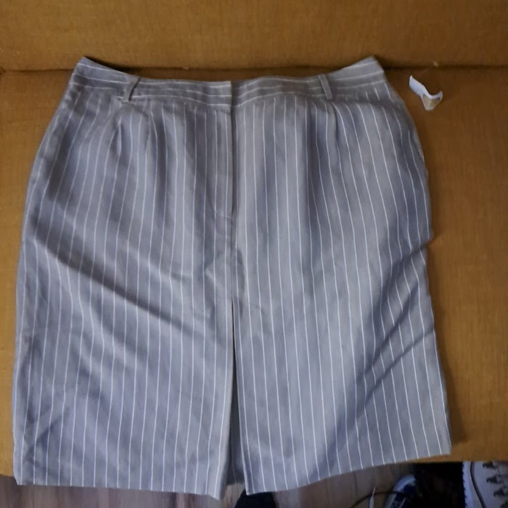 Talbots Tan Pinstripe Italian Linen Blend Pencil Skirt Sz 16
